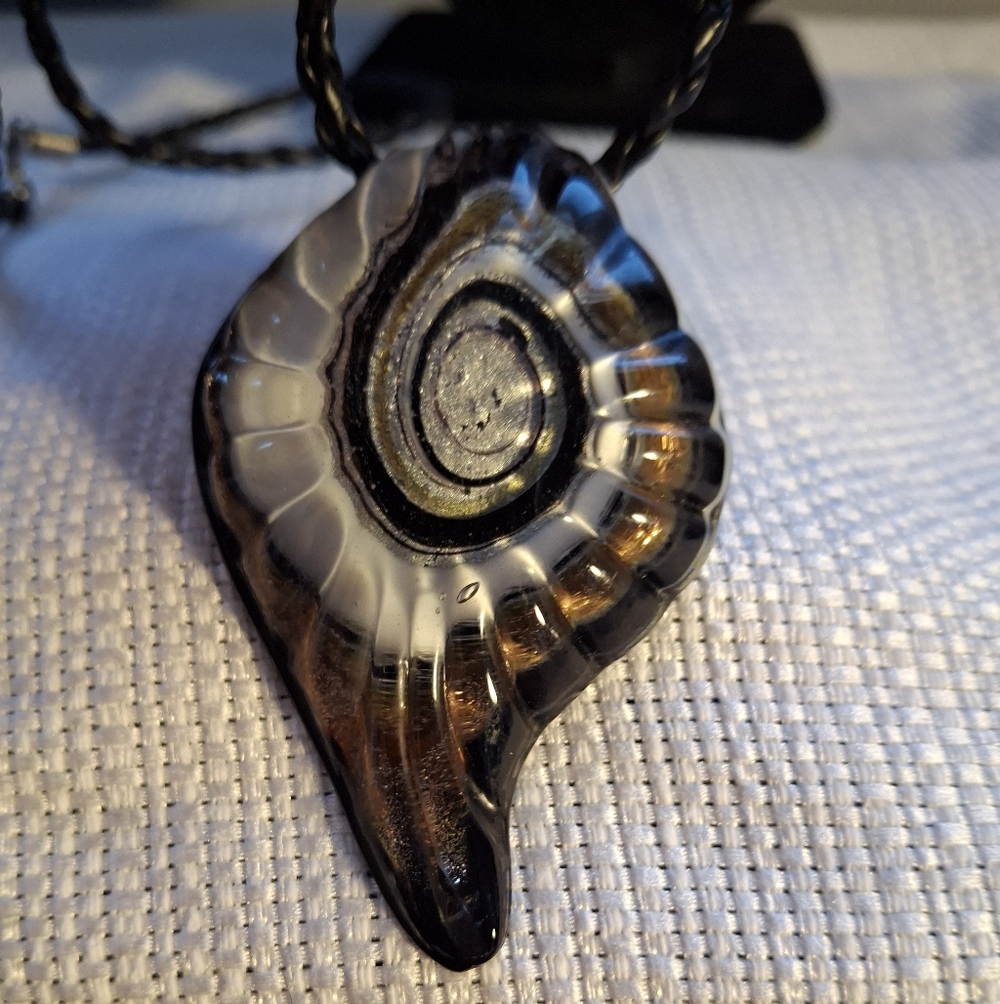 Vintage Clear and Gold Glass Pendant Necklace